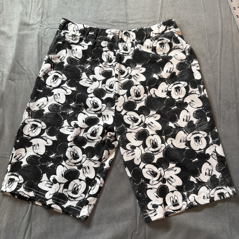 Disney Biker Shorts Womens M Black Mickey Mouse Print Elastic Waist Casual
